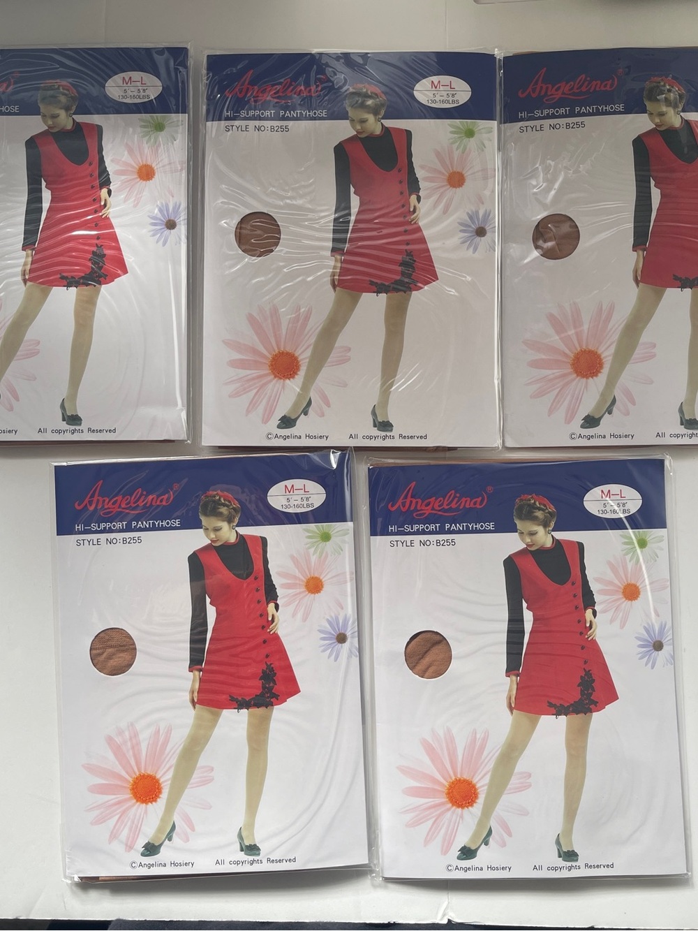 Angelina Hi-Support Pantyhose - Nude, M-L, (5 pack)